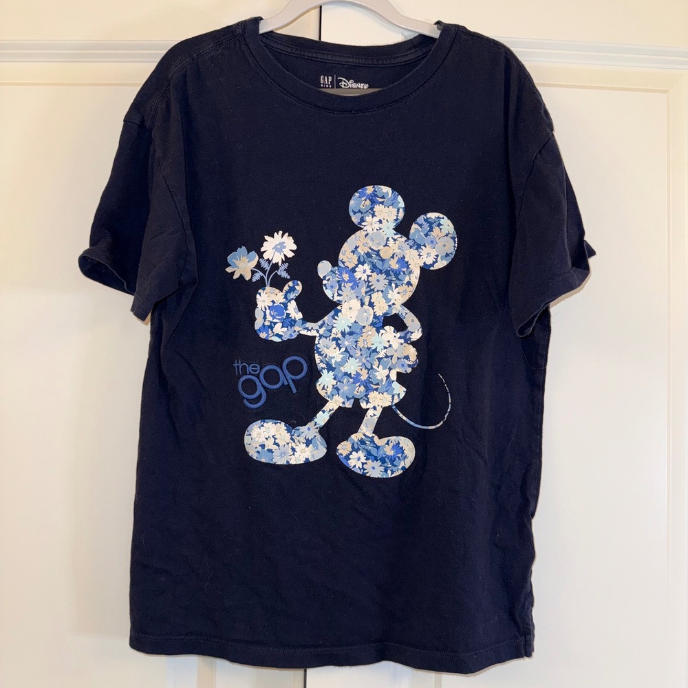 Gap Kids Disney Mickey Mouse‎ Floral Print T Shirt Blue Size L